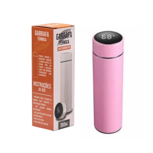 GARRAFA TÉRMICA C/TERMÔMETRO ROSA