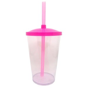 COPO C/TAMPA E CANUDO 500ML PINK